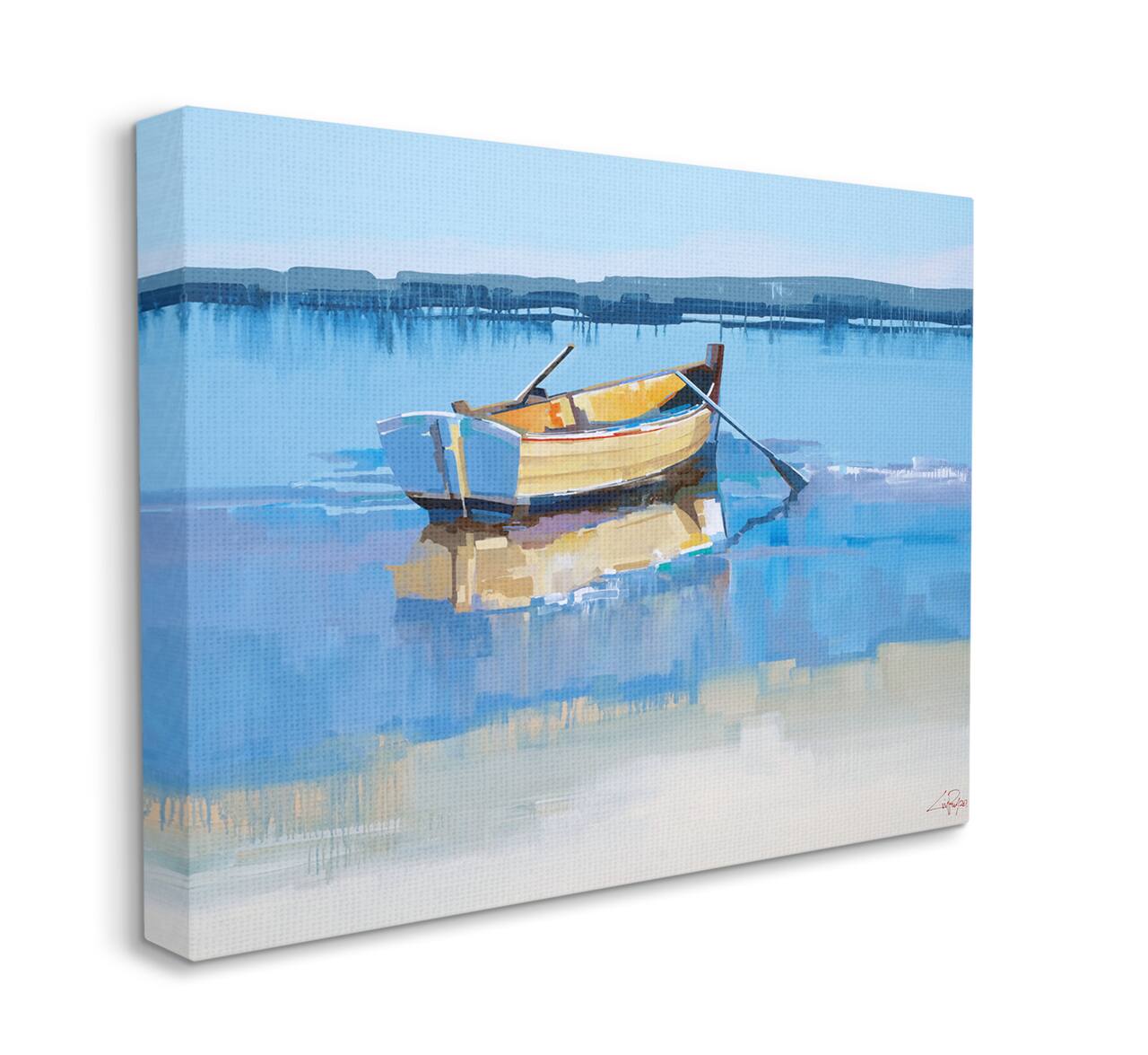 Stupell Industries Row Boat on Blue Coastal Shore Beach Landscape Canvas Wall Art